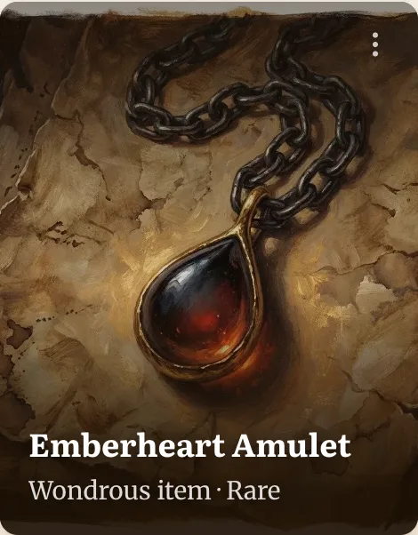 The Emberheart Amulet in the item library